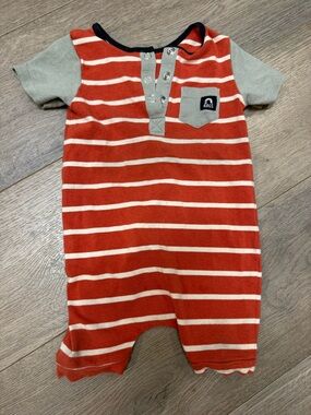 Rags to Raches Orange and Cream Striped baby one-piece